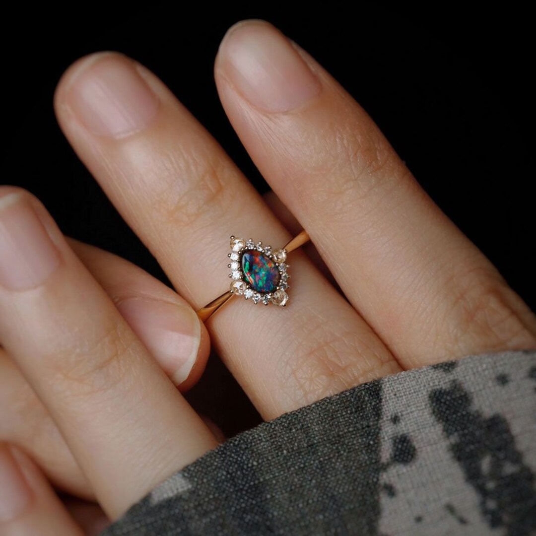 Diamond Shaped Boulder Opal Diamond Engagement Wedding Ring 18K Yellow Gold MakerPlace by Michaels